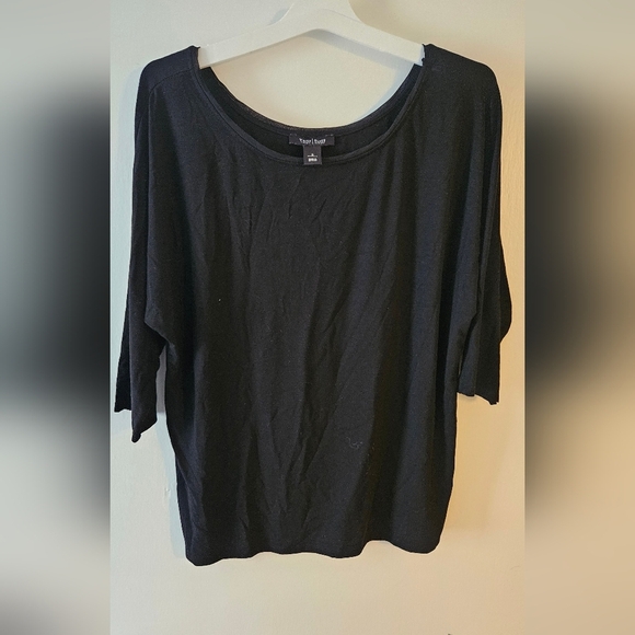 White House Black Market Oversized Black Cuffed Sleeve Tee - Picture 2 of 4